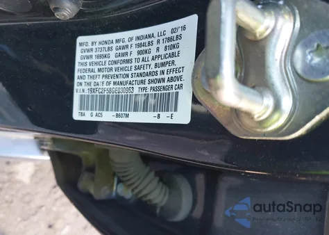 2016 Honda Civic Lx from USA, damaged, VIN 19XFC2F58GE030963